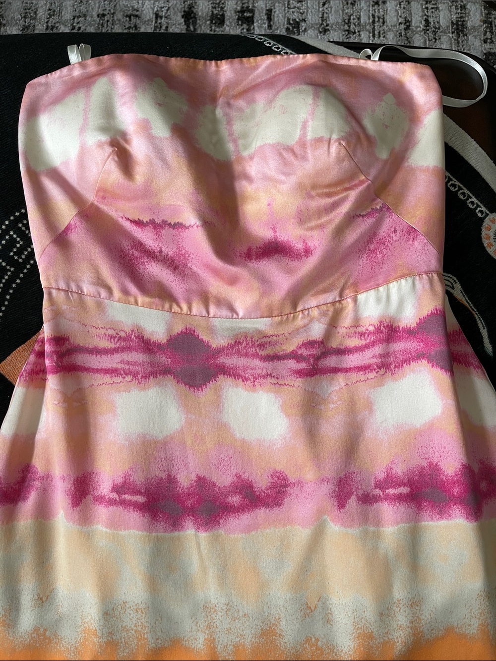 Banana Republic Pastel Tie-Dye Strapless Satin Dress in Pink, Peach & Cream Sz 4